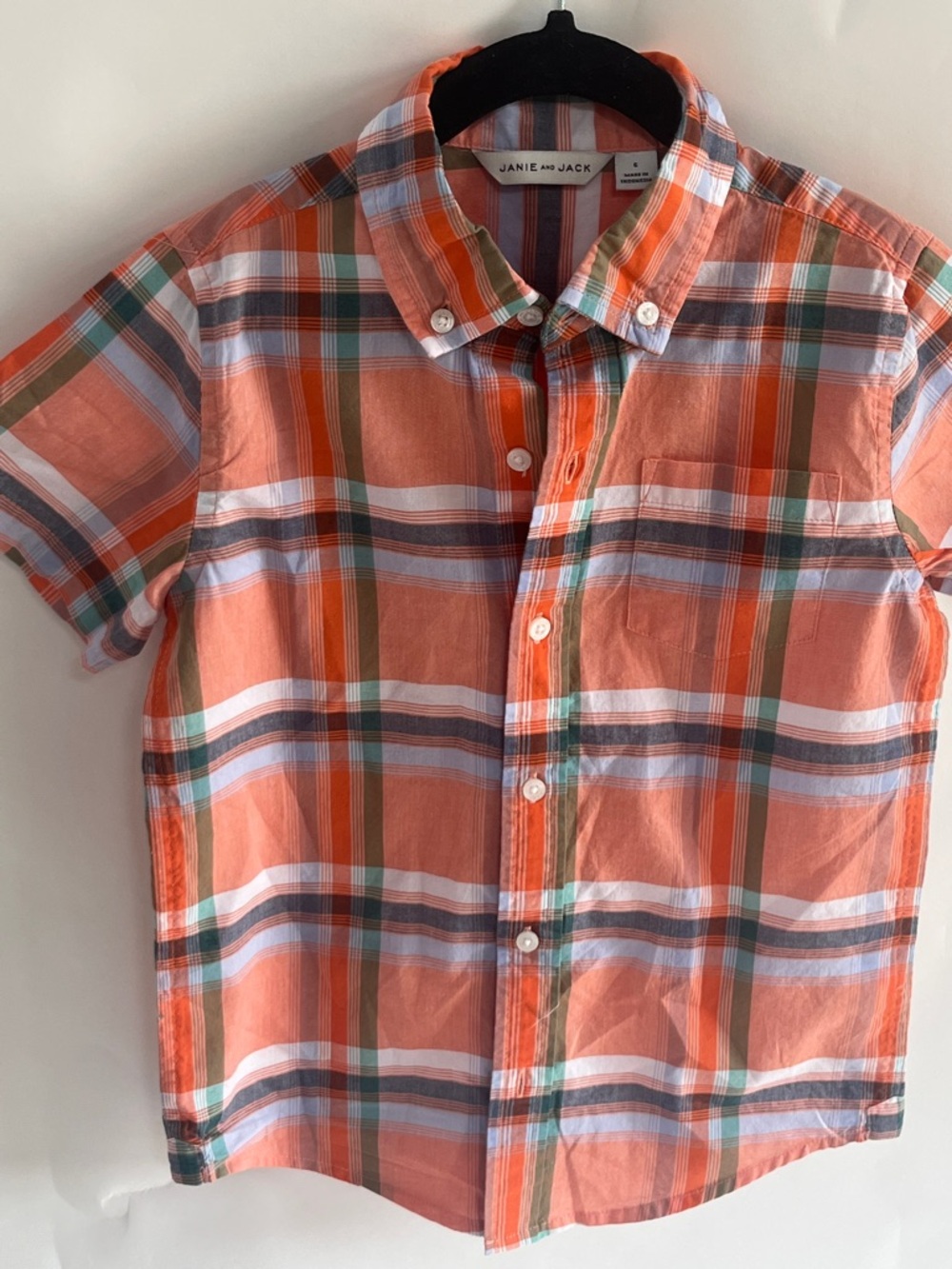 Janie and Jack Orange and White Plaid Short-Sleeve Button-Down Shirt